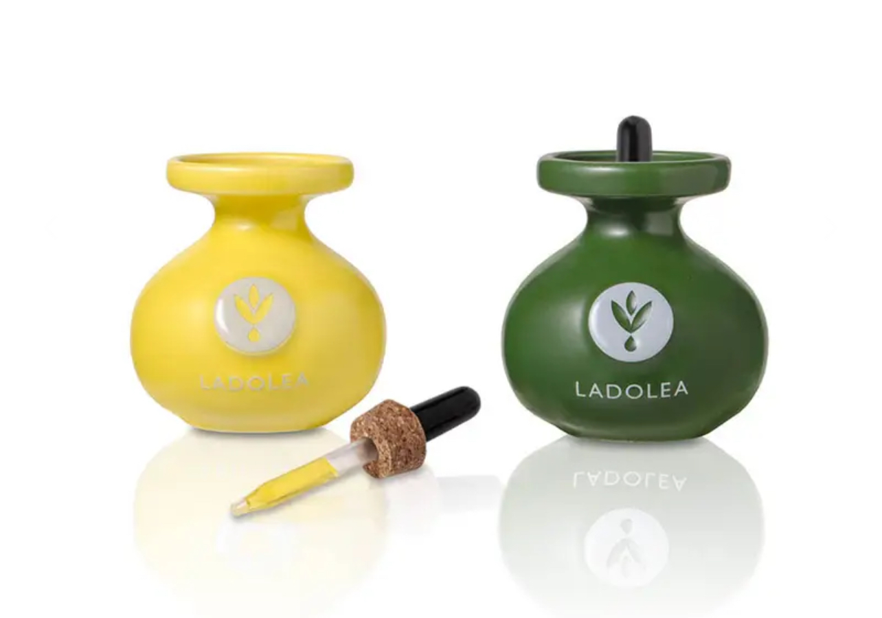 Ladolea Keramik Duo-Set, Bio-Olivenöl extra vergine mit Zitrone & Oregano, 2x80ml