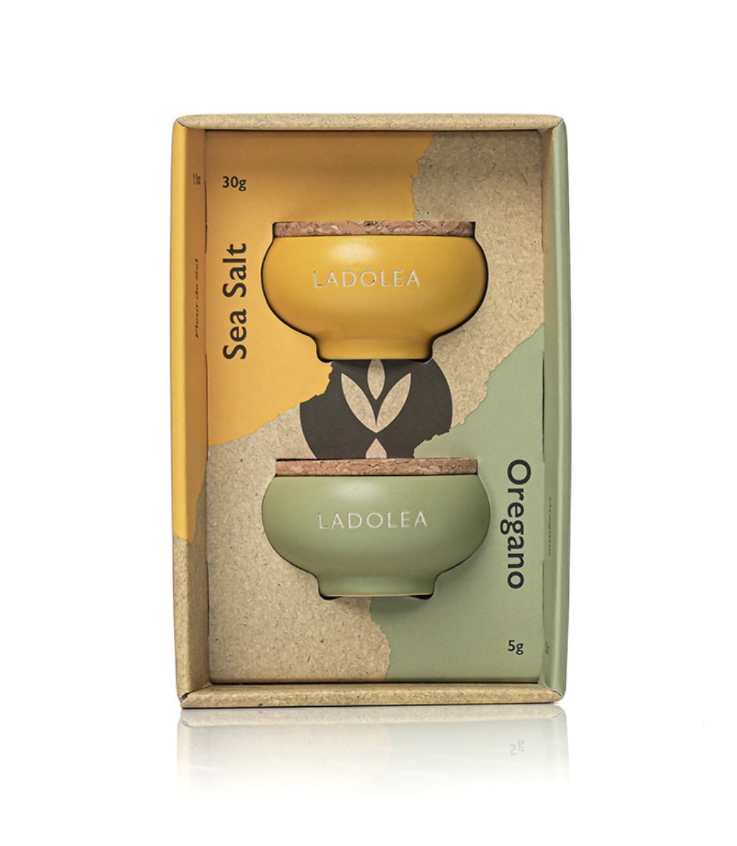 LADOLEA Premium Set – Bio-Oregano & Fleur de Sel in handgefertigten Keramikschalen, 30g + 5g