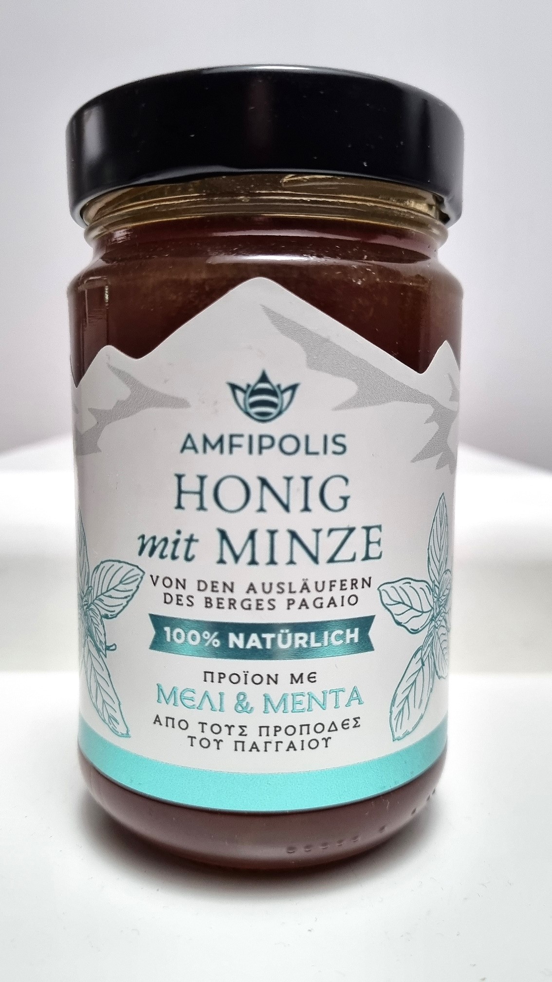 Amfipolis-Minze-front "Amfipolis" Premium Honig Minzeblüten Mount Paggaio NUR HEUTE!!!, 400 g