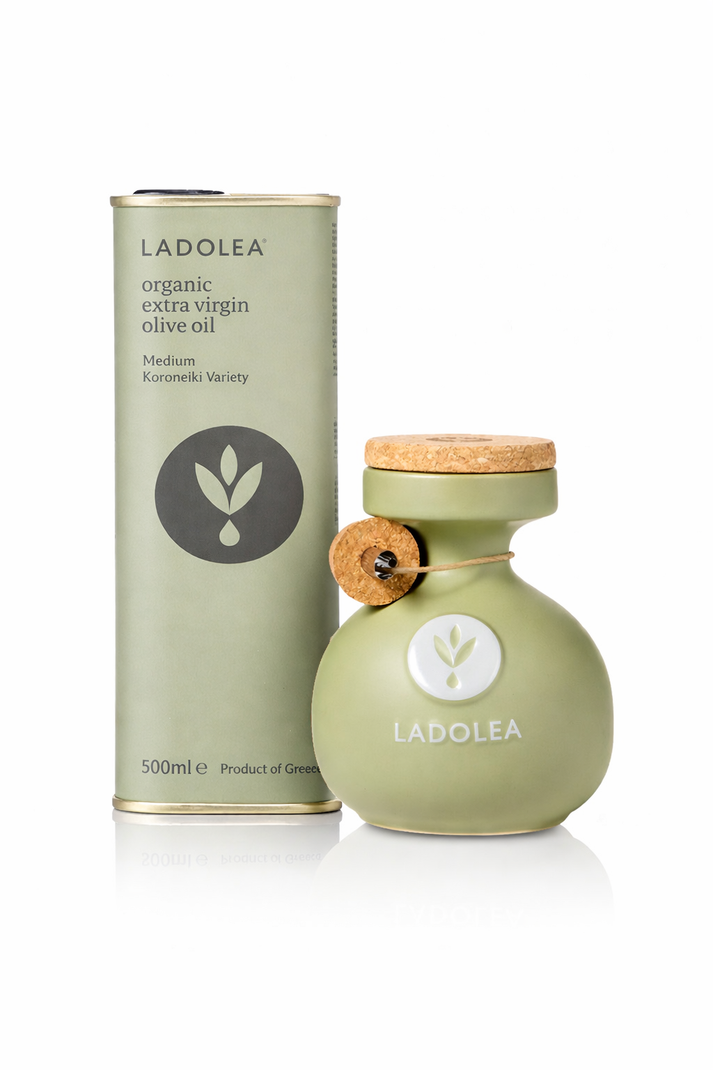 LADOLEA Premium Bio Olivenöl Medium Koroneiki – Set (Keramik 200 ml & 500 ml Dose)