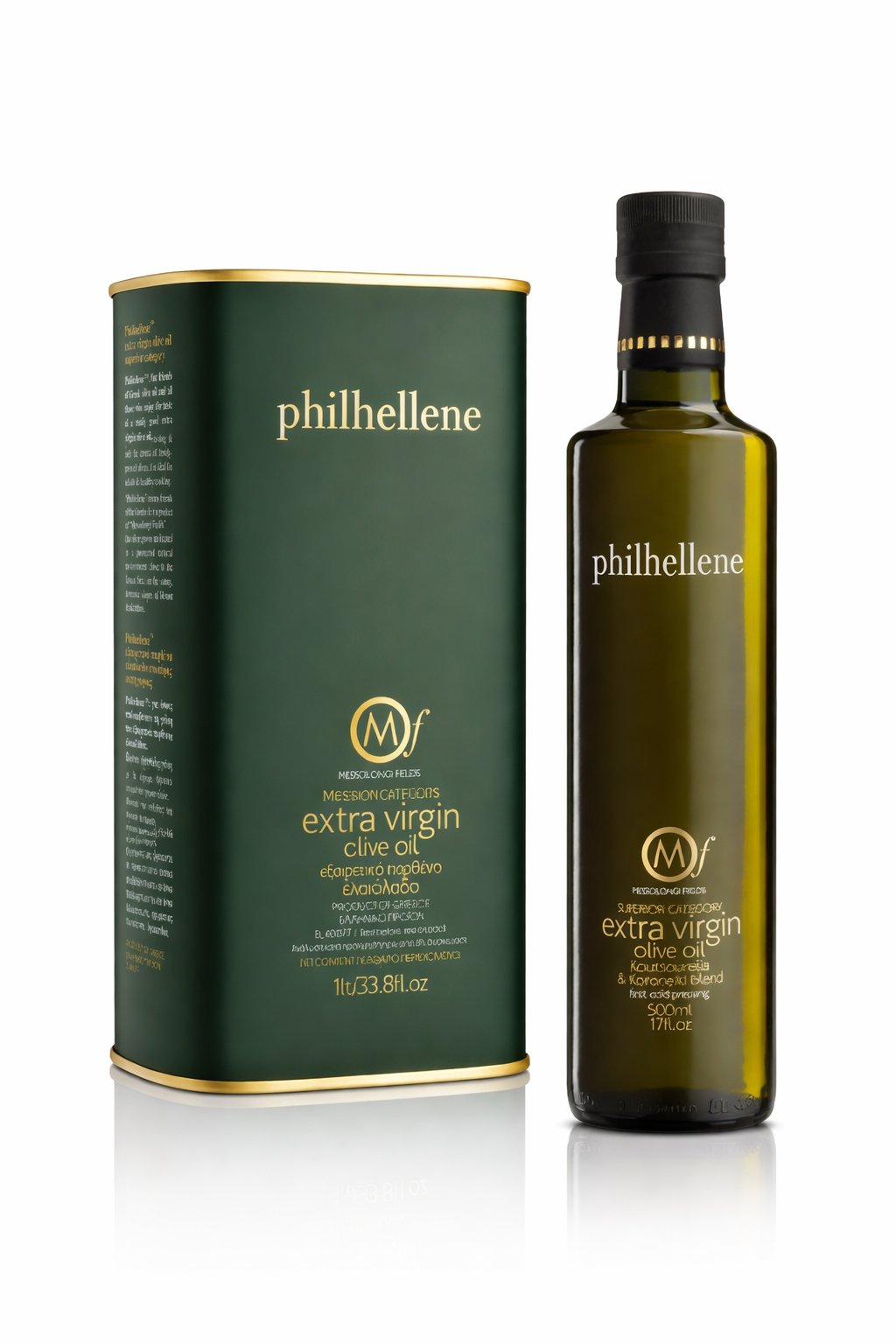 Messolongi Philhellene Premium Olivenöl Koutsourelia/Koroneiki – Set (500 ml & 1 Liter)