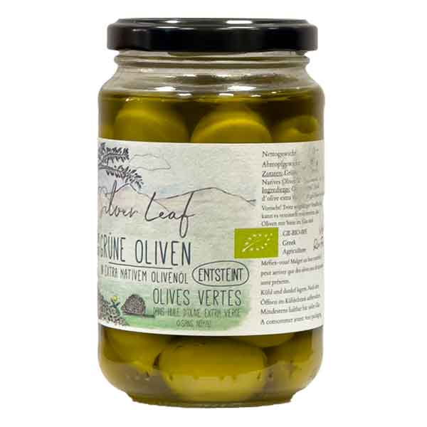 Grüne Bio Oliven in Extra Nativem Olivenöl ohne Stein NEU, 300 g