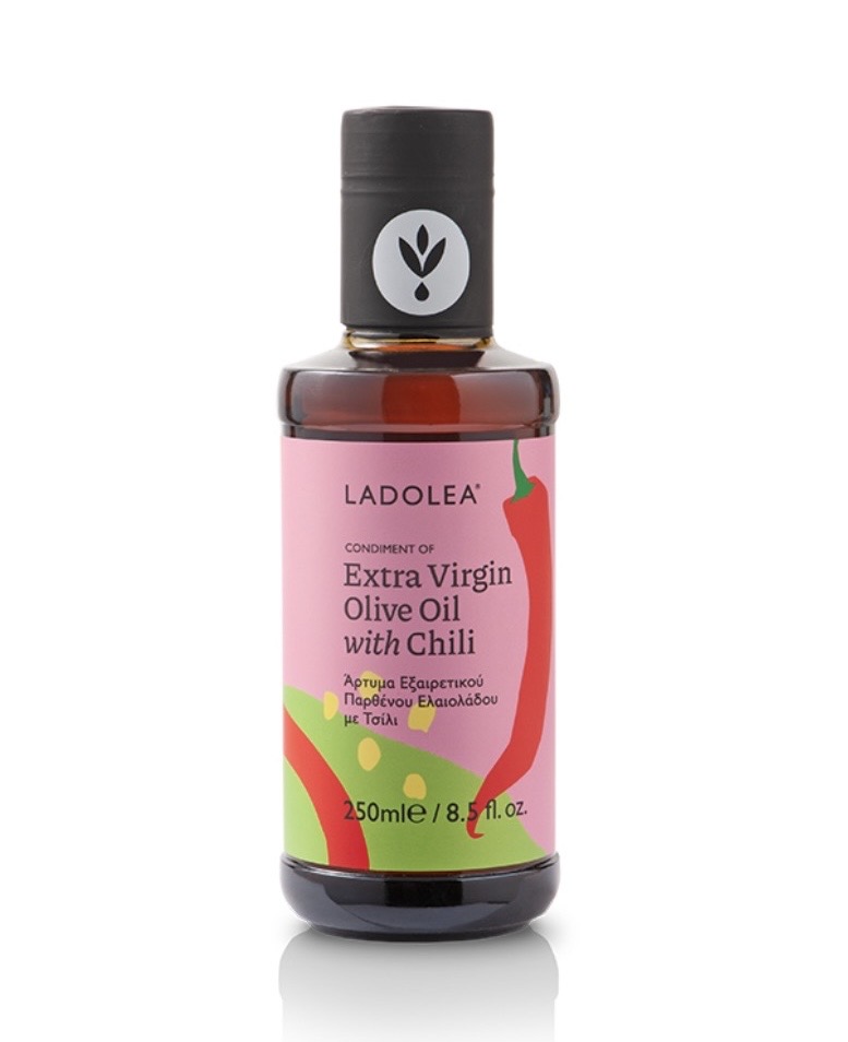 LADOLEA KERAMIK DUO-SET, BIO-OLIVENÖL EXTRA VERGINE MIT CHILI & KNOBLAUCH - SET (2X80ML UND 2X250ML)