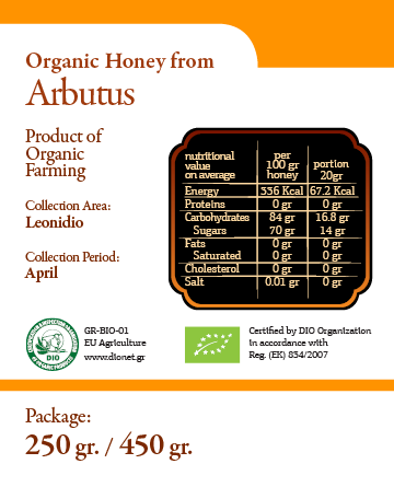 axion-esti-xaraktiristika-eng_20187 „Axion Esti“ BIO Koumaria Honig ( Erdbeerbaum ); 450 g