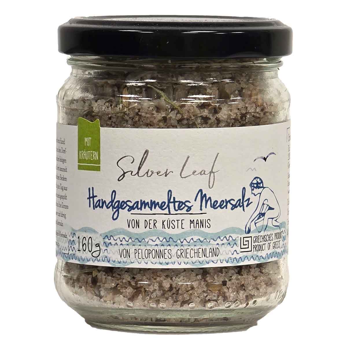 Handgeschöpftes Meersalz mit Kräutern von der Küste Manis, 160 g