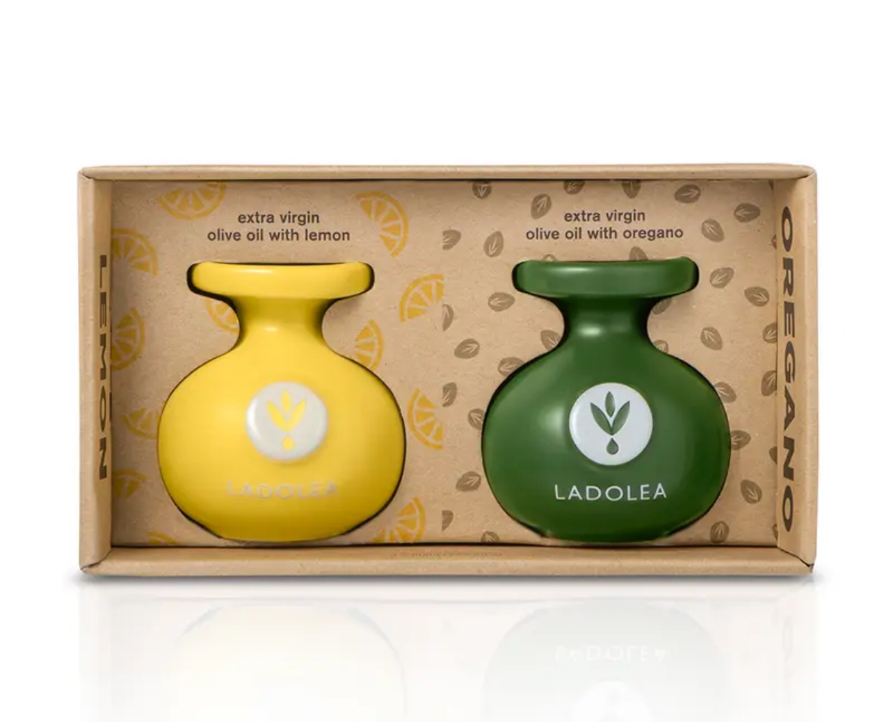 Ladolea Keramik Duo-Set, Bio-Olivenöl extra vergine mit Zitrone & Oregano, 2x80ml