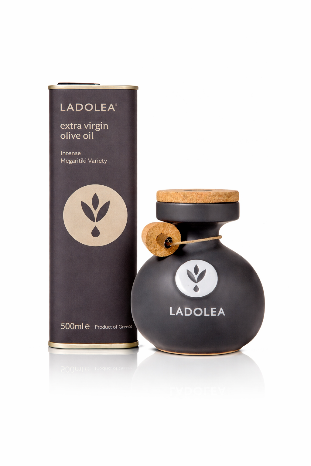 LADOLEA Premium Olivenöl Intense Megaritiki – Set (Keramik 200 ml & 500 ml Dose)