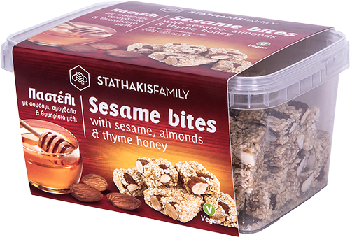 Stathakis-pasteli-sesame-bites "Pasteli" Sesam Happen mit Mandeln und Thymianhonig, MHD 15.06.2025 200 g