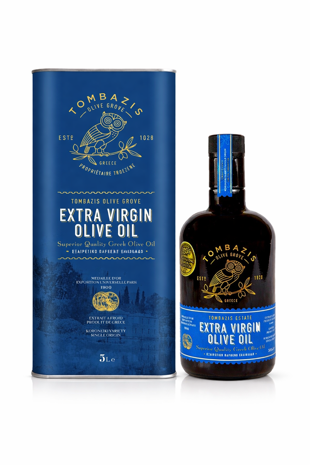 Tombazis Premium Olivenöl Frühe Ernte – Set (500 ml & 5 Liter)