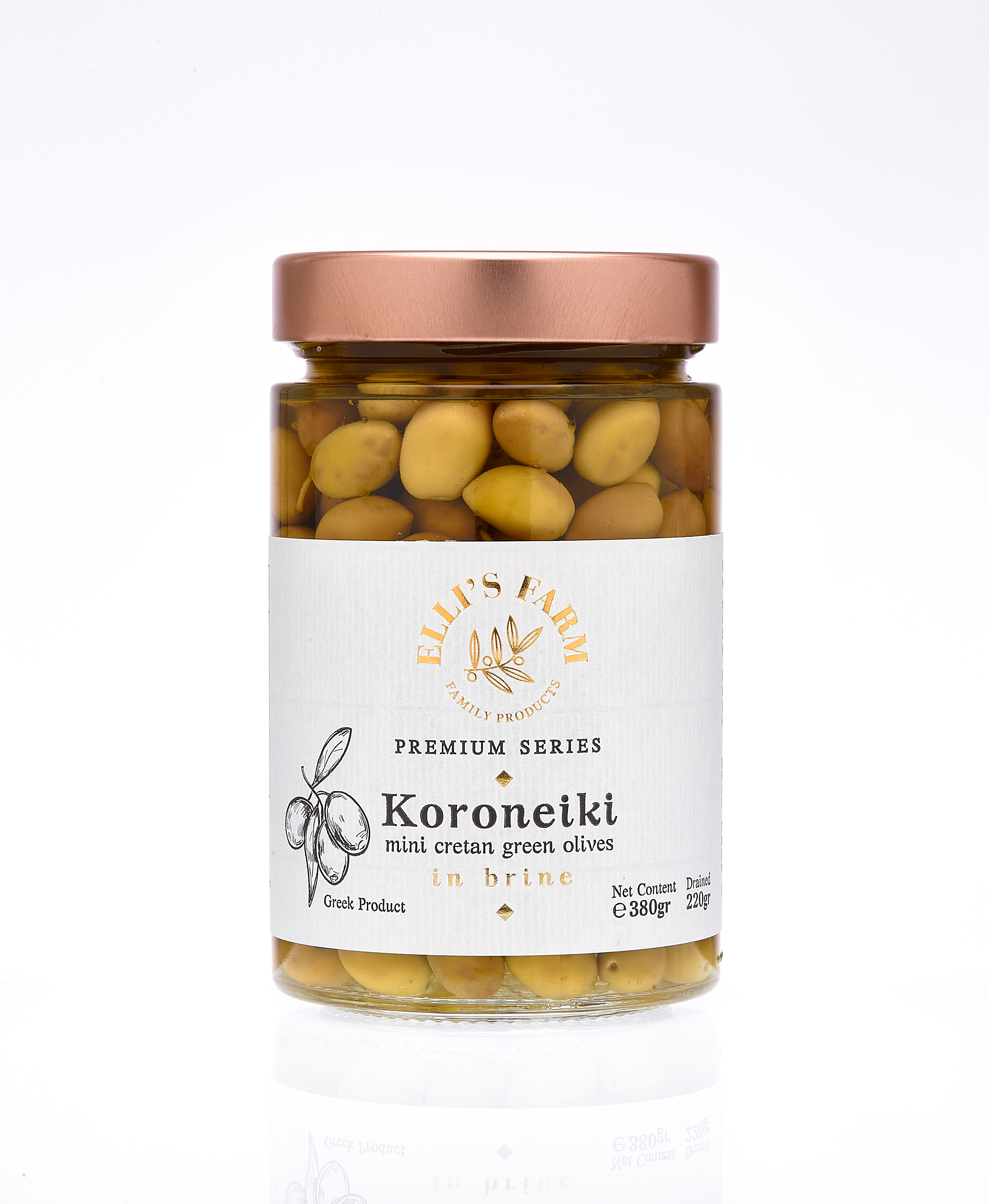 Koroneiki Mini Cretan Grüne Oliven Premium Qualität, 380 g