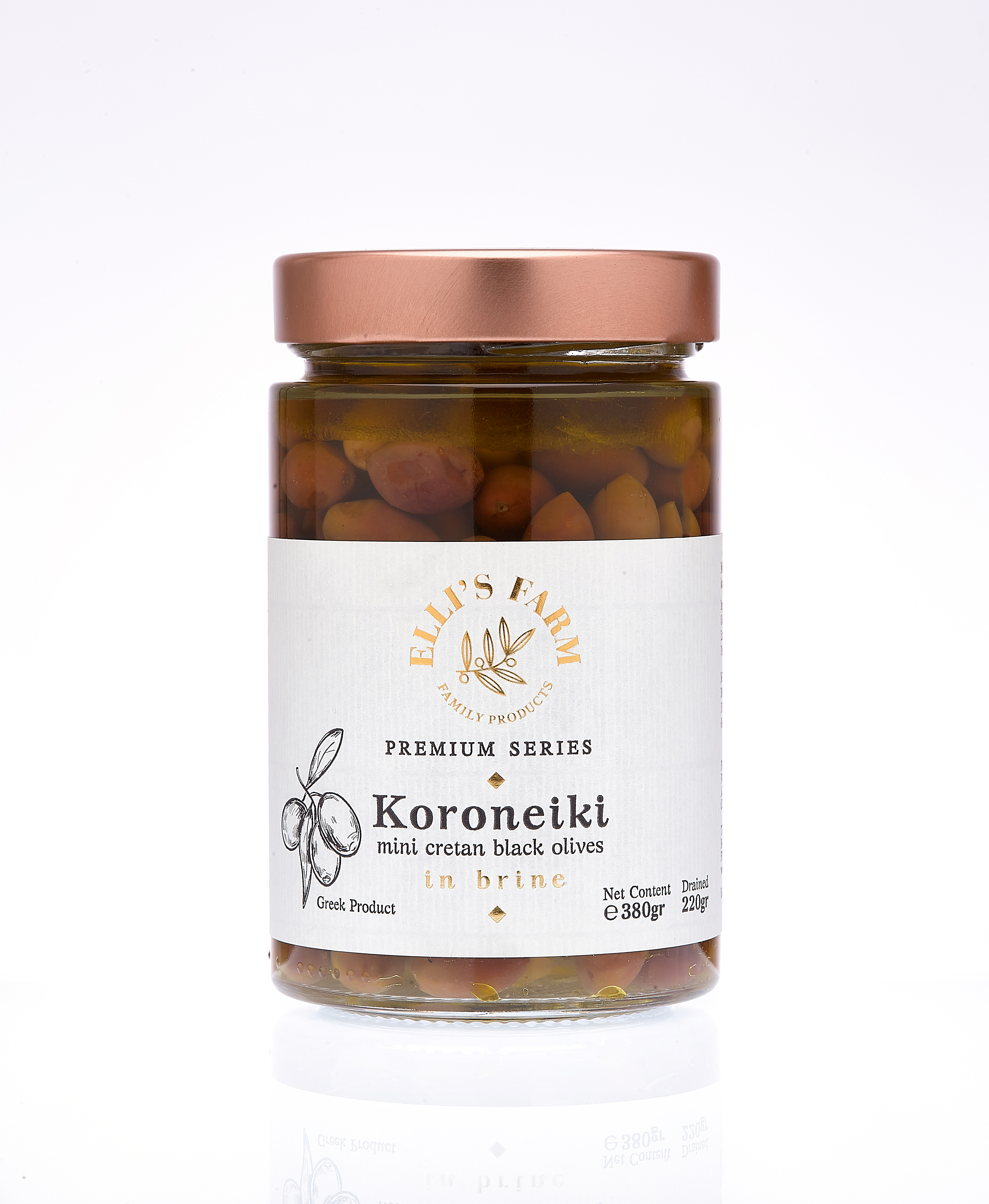 Ellis-Farm-KORON-BLACK-mini-Einzelglas Koroneiki Mini Cretan Oliven Premium Qualität 380 g