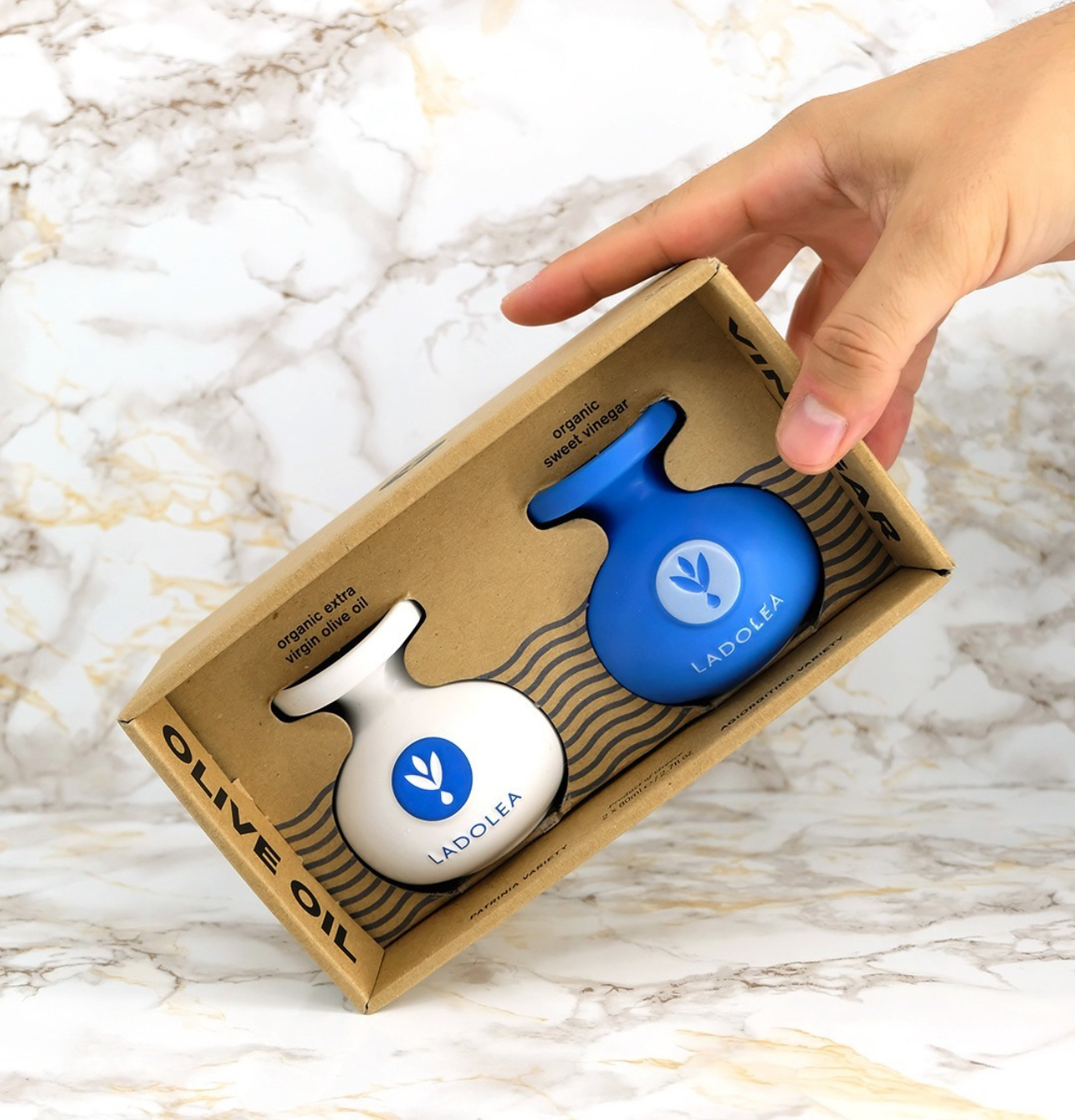 Ladolea Keramik Duo-Set, Bio-Olivenöl extra vergine & Bio Balsamico, 2x80ml