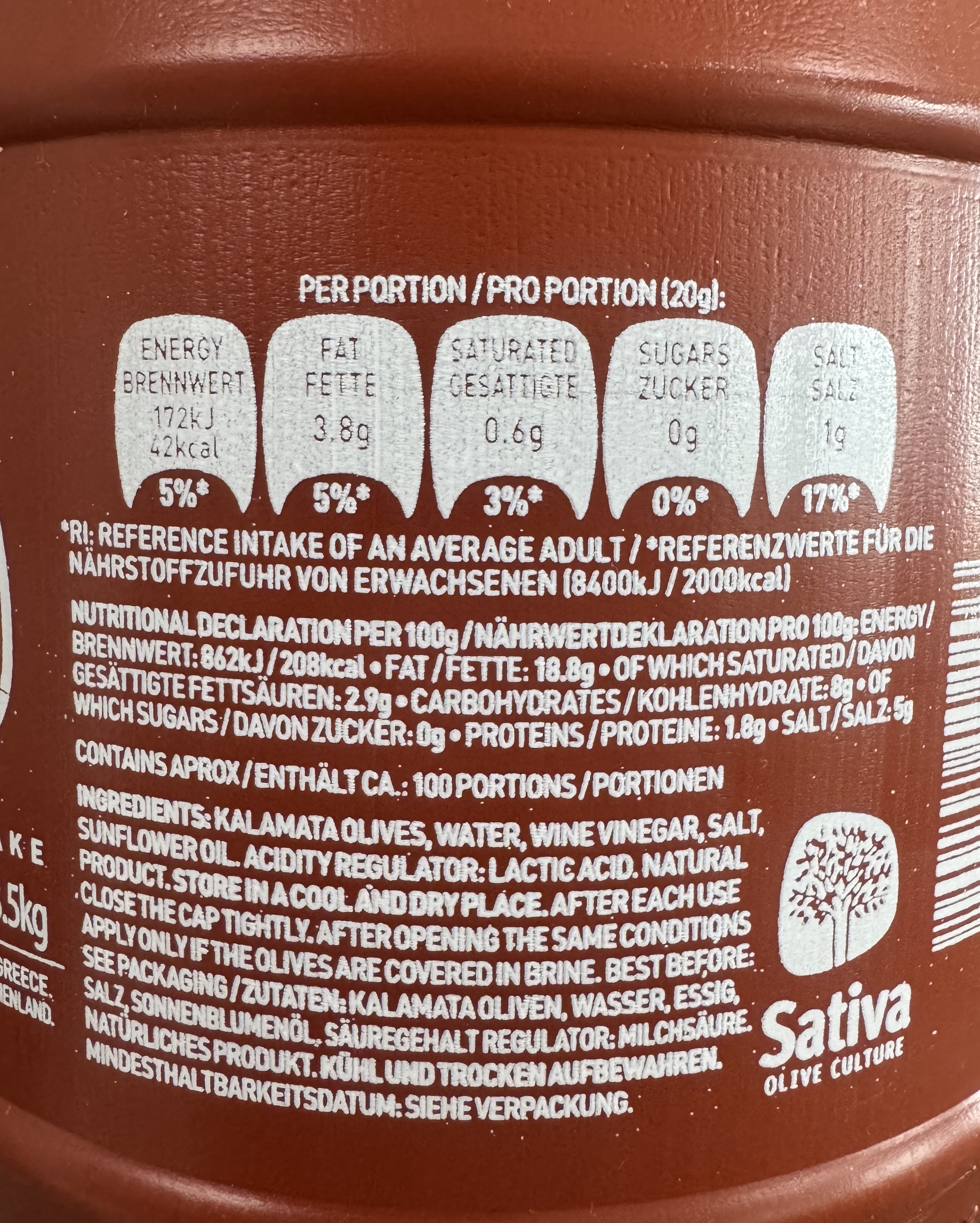 "Sativa" Kalamata Premium Oliven ( Kalamon ) mit Stein, 2 Kg