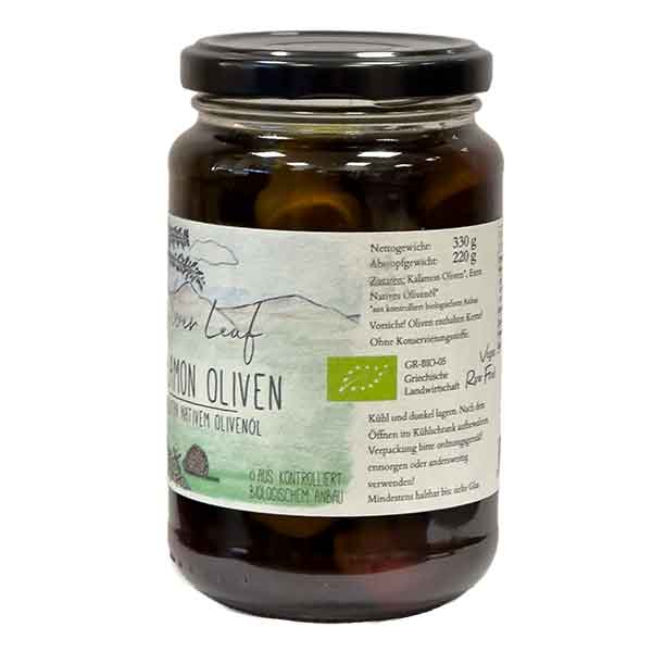 Silver_Leaf_KALAMON-OLIVEN-R Kalamon Bio Oliven in Extra Nativem Olivenöl mit Stein NEU, 330 g
