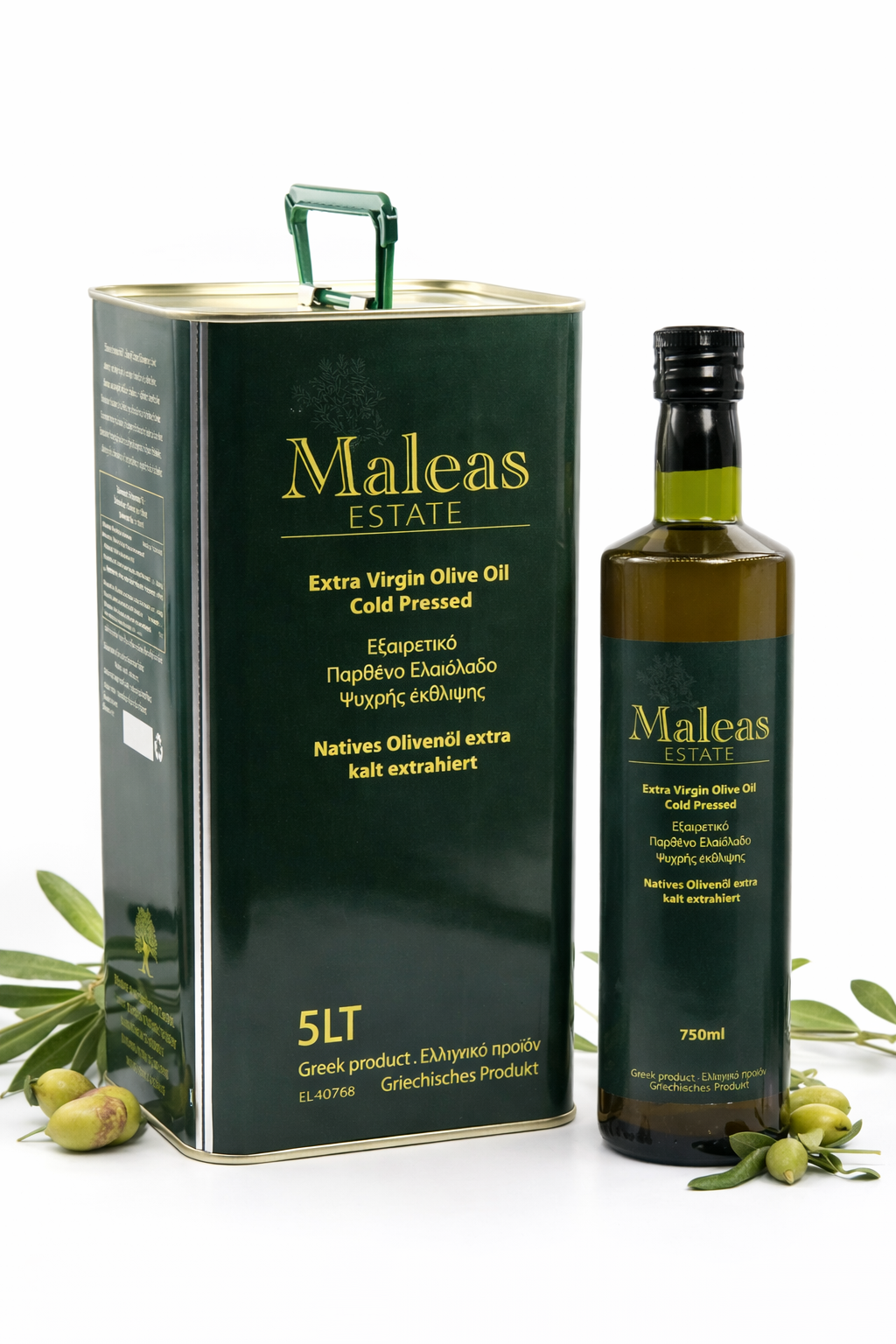 Maleas Premium Olivenöl Blend Megaritiki & Chalkidiki - Set (750 ml & 5 Liter)