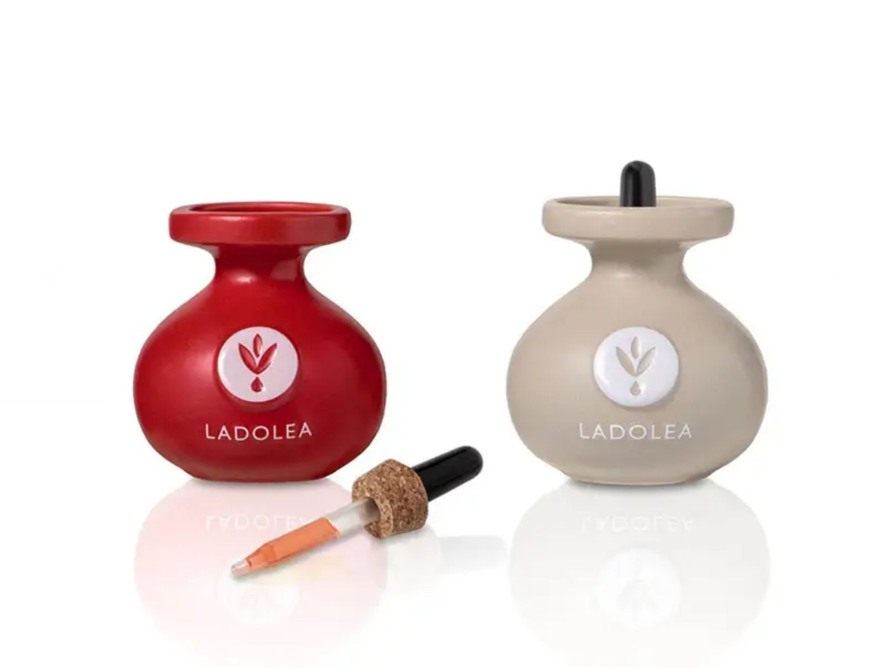 Ladolea Keramik Duo-Set, Bio-Olivenöl extra vergine mit Chili & Knoblauch, 2x80ml 