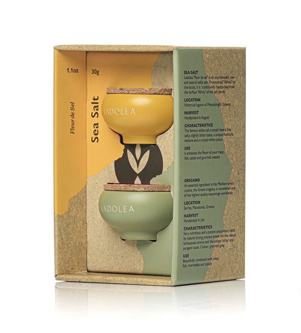 LADOLEA Premium Set – Bio-Oregano & Fleur de Sel in handgefertigten Keramikschalen, 30g + 5g