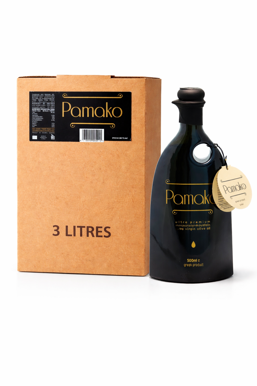 Pamako Bio Ultra Premium Monovarietal-Mountain Olivenöl – Set (500 ml & 3 Liter Bag-in-Box)