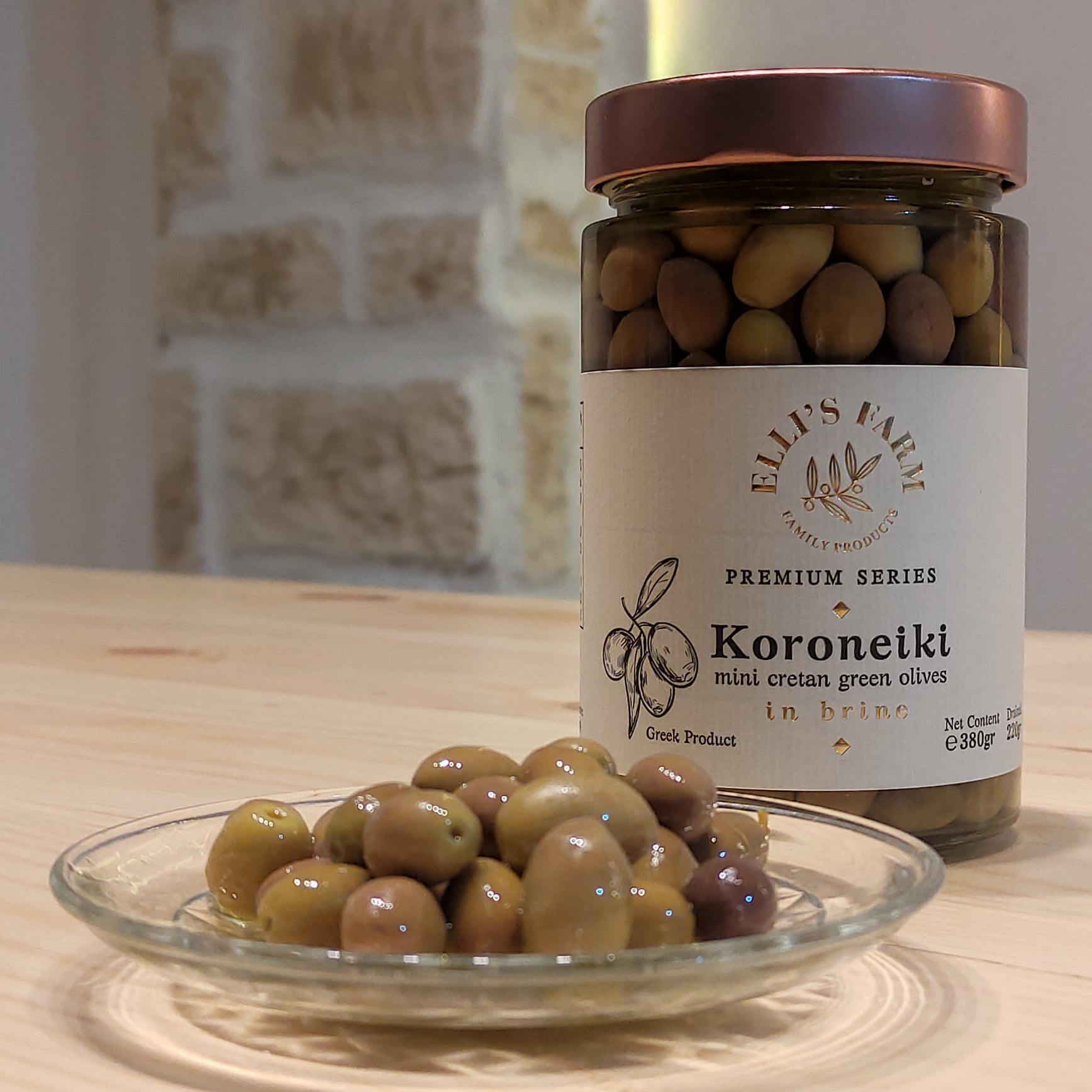 Koroneiki Mini Cretan Grüne Oliven Premium Qualität, 380 g