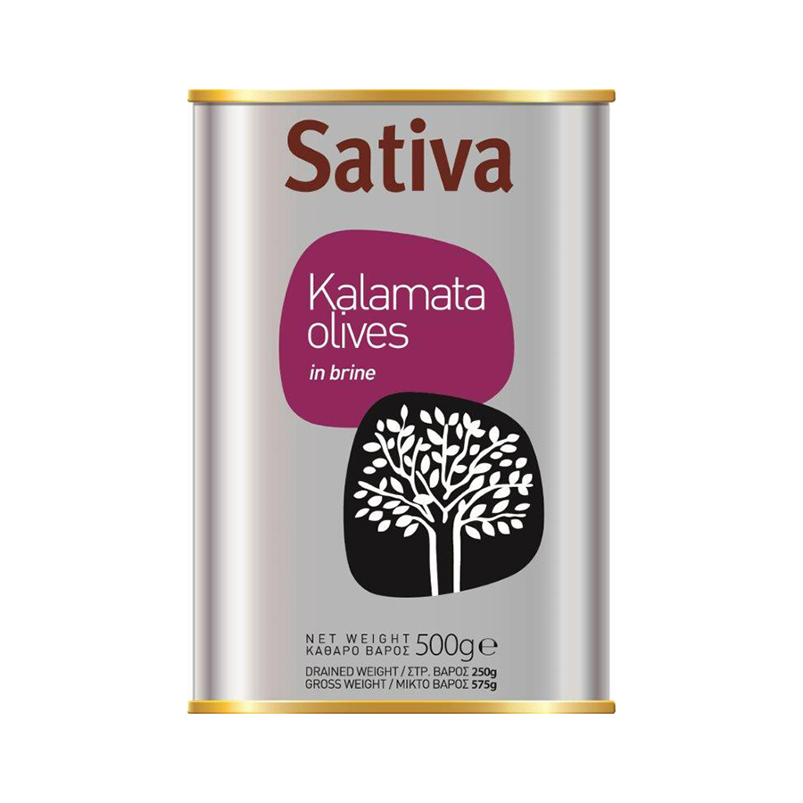Sativa-Premium-Kalamata-Olives-Whole-dose "Sativa" Kalamon Oliven Traditional mit Stein, Dose 500 g MHD 31.07.2025
