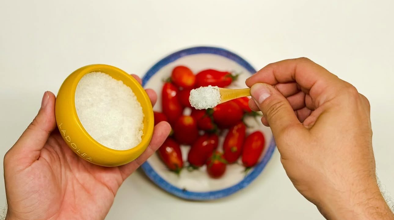 Ladolea Premium Fleur de Sel Meersalz in handgefertigter Keramikschale 100 g