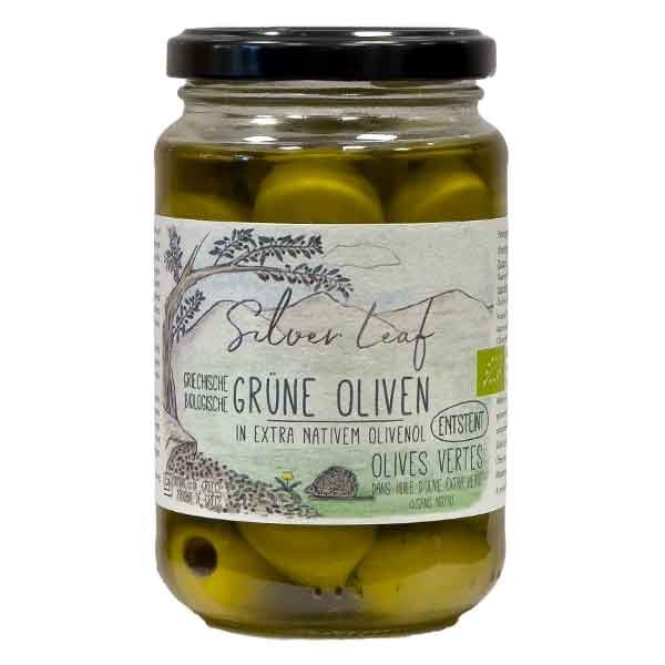 Grüne Bio Oliven in Extra Nativem Olivenöl ohne Stein, 300 g