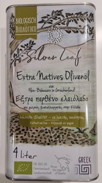 SILVER LEAF BIO, Ultra Premium Olivenöl aus Sparta Ernte 2022/23, 4 Liter