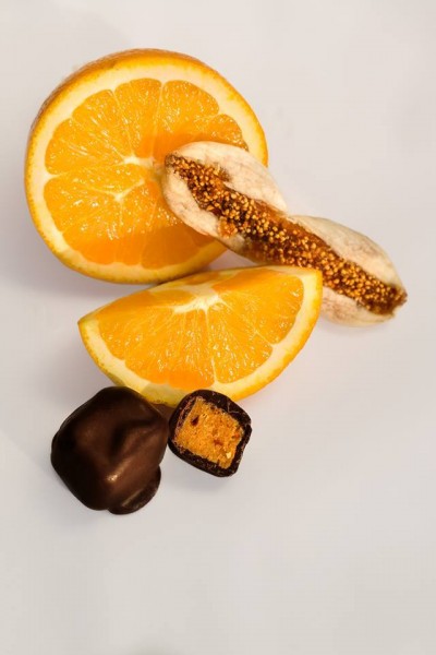 "Sykofagos" Feigenpralinen Orange mit Zartbitterschokolade, 250g