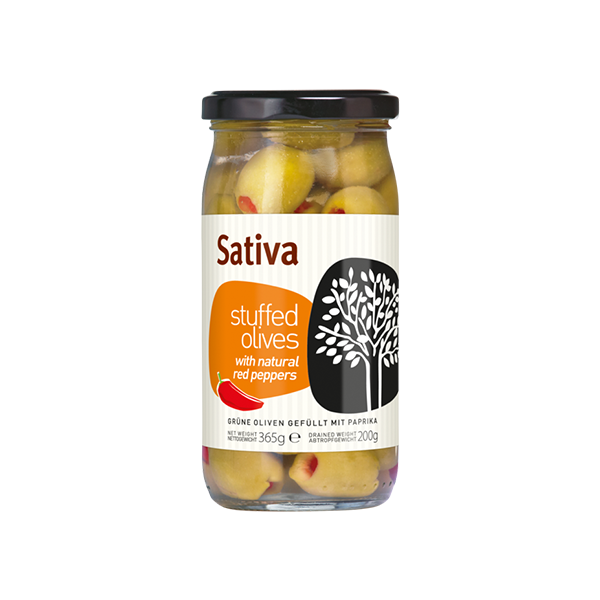 "Sativa" Grüne Halkidiki Oliven mit Paprika gefüllt, 370 g