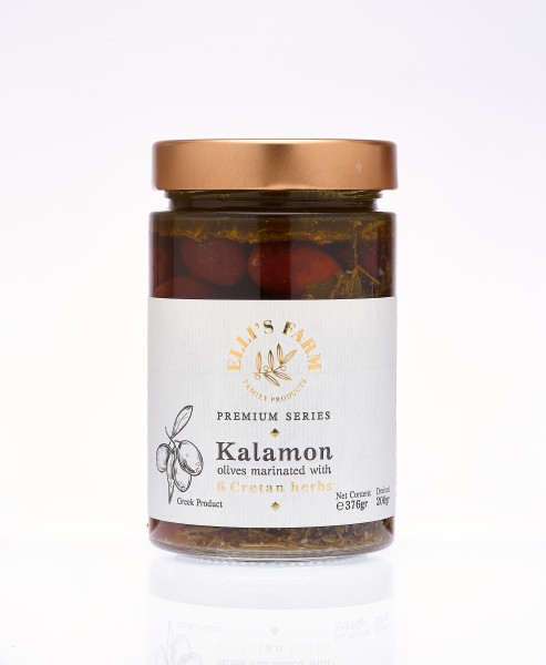 Kalamon Premium Oliven mit 6 kretischen Kräutern mariniert 7-Tage-Preis, 376 g