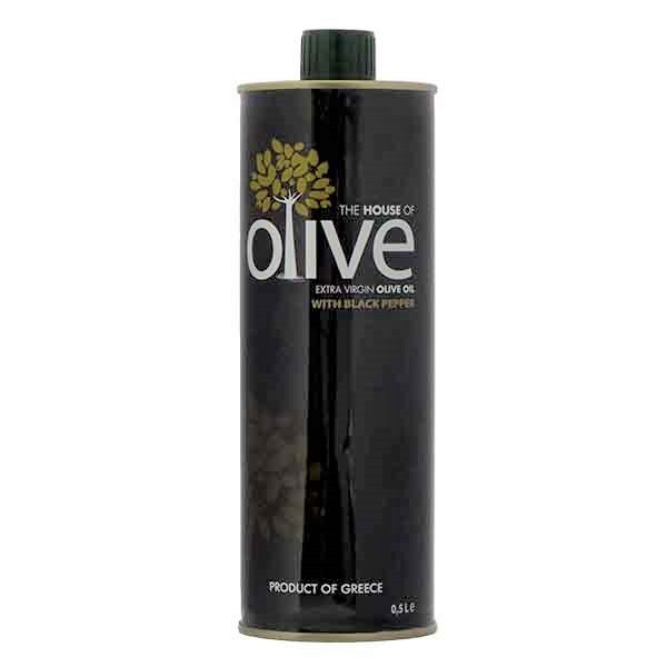 The House Of Olive, Premium Olivenöl Manaki mit schwarzem Pfeffer Ernte 2021/22, 500 ml