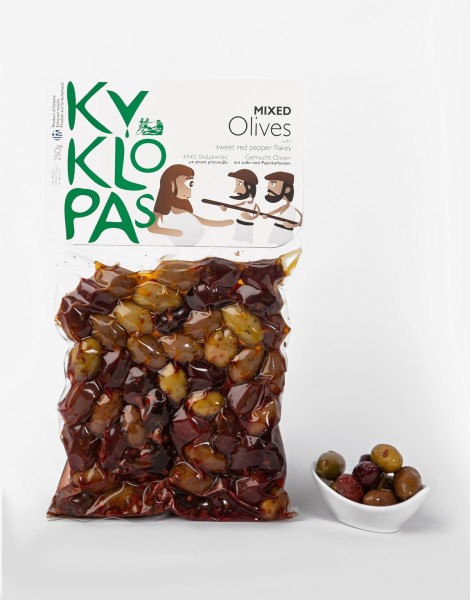 "Kyklopas" Gemischte Oliven mit süßen roten Paprikaflocken limitiert, 250g